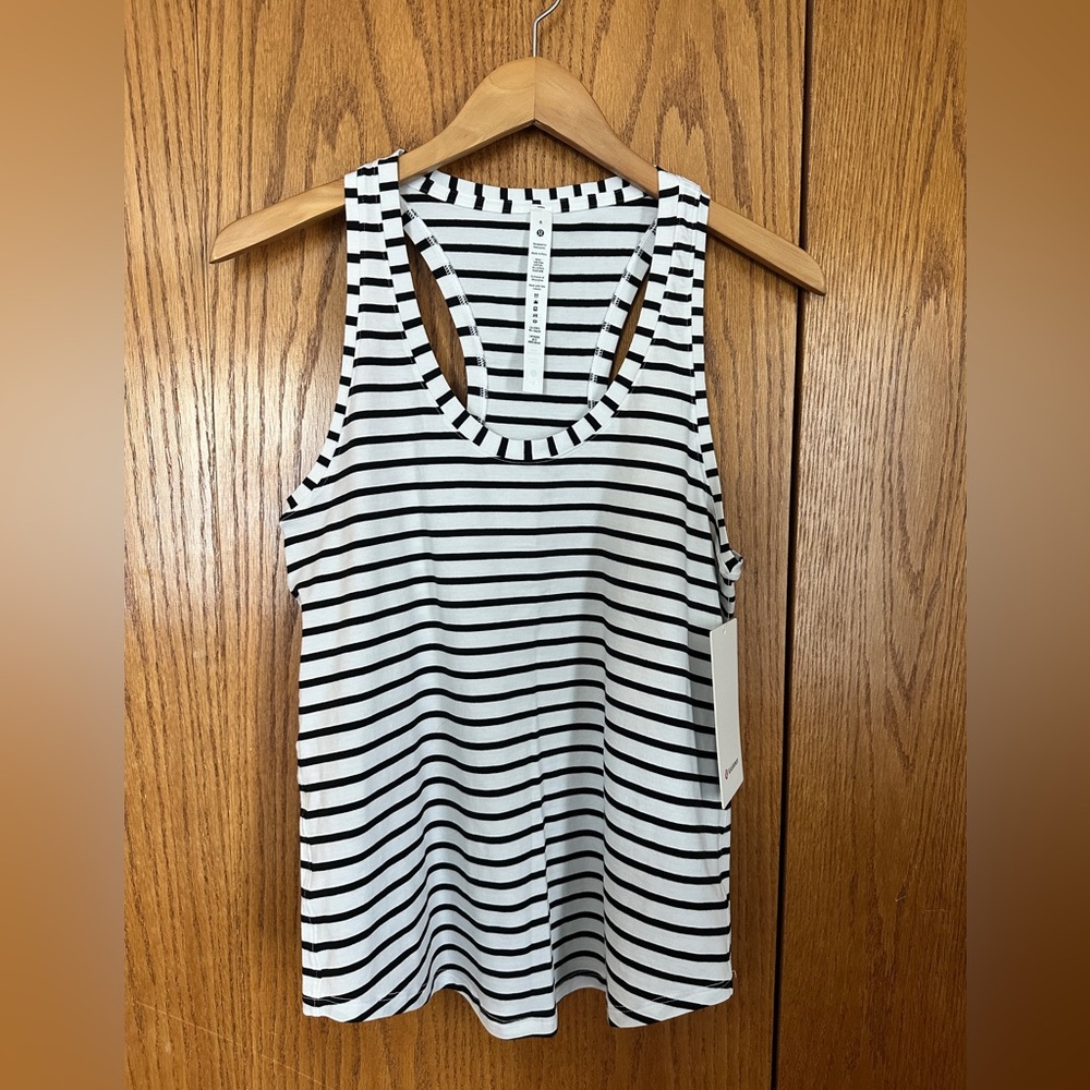 lululemon athletica Black and White Striped Racerback Tank